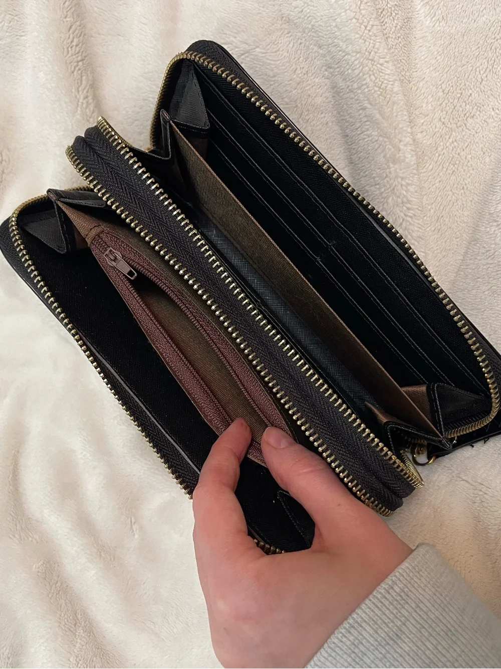 Croc-Embossed Black Zip-Around Wristlet Wallet with Charm